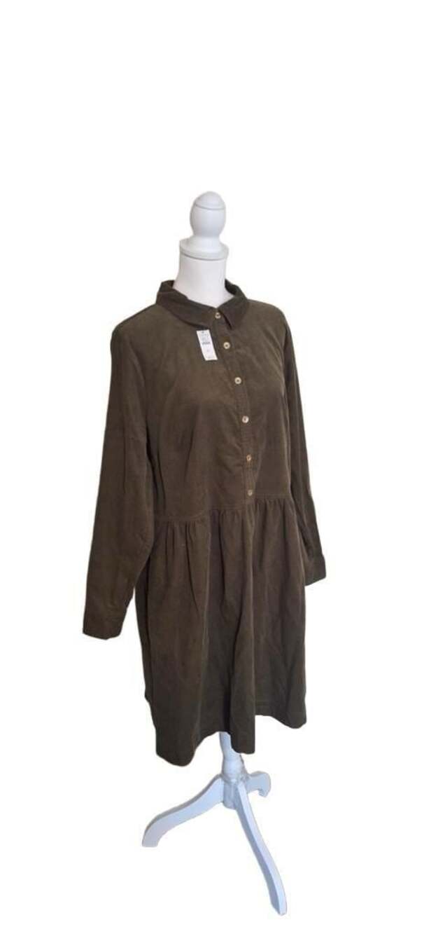 NWT Talbots Corduroy Shirtdress Sz.16 Olive Green Drop Waist Tiered Button Front - Picture 5 of 13